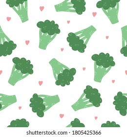 Vector seamless broccoli pattern. Cute colorful textile design, decorative elements.