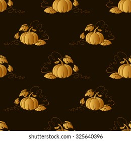 Vector seamless brown background with beige pumpkins.