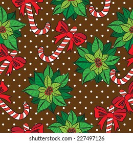 Vector seamless brown  background, Christmas and New Year's decorative elements contour.  Suitable for various designs, invitation, thank you card, wrapping paper pattern and scrapbook. Vector 10 EPS