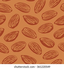Vector seamless brown background pattern with almonds