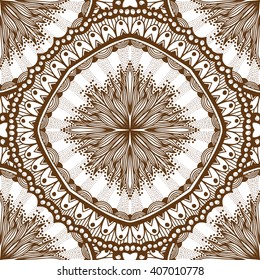Vector seamless Brown ornamental lace pattern. Mandala pattern.