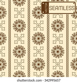Vector seamless brown vintage ornamental pattern on beige background. Vector illustration