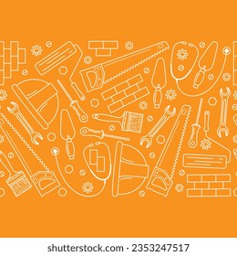 Vector seamless brush, border, pattern. Labor Day. Tools.