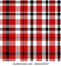 Vector seamless buffalo plaid pattern in red, white and black.Autumn,Christmas Tartan print background hand drawn.Designs for textiles,wrapping paper,fabric,packaging,social media,scrapbook paper.