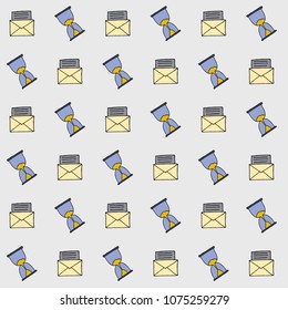 Vector seamless business office pattern, letter in envelope, hourglass