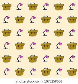 Vector seamless business office pattern, table lamp, briefcase