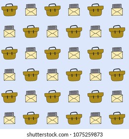 Vector seamless business office pattern, letter in envelope, briefcase