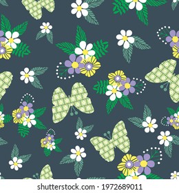 Vector seamless butterflies and florals. Suitable for fabric, scrapbooking, kids clothing, fashion, packaging and other design projects.