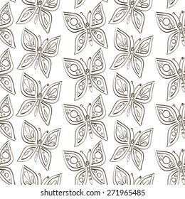 Vector seamless butterfly pattern - cute insects hand drawn doodles for kids and children decoration