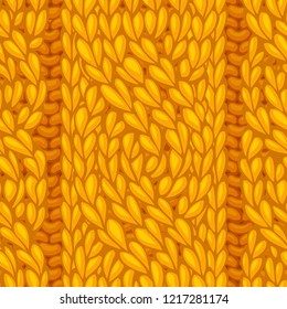 Vector seamless cable stitch pattern. Six-Stitch cable (C6F) and Four-Stitch cable (C4F), left-twisting. Vector high detailed rope cables. Hand-drawn yellow cotton knitwear.