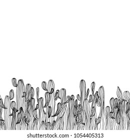 Vector seamless cactus border from saguaro cactus. Sketch cactus background. Coloring page book anti stress frame