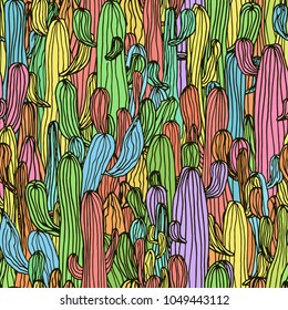 Vector seamless cactus pattern from saguaro cactus. Cartoon saguaro cactus background