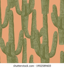 Vector seamless cactus pattern.Vintage hand drawn illustrations with cactus. 