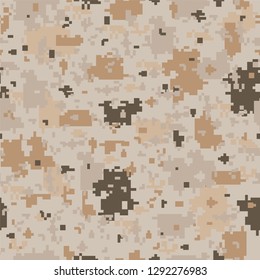 Vector seamless camouflage pattern - fashion endless design. Pixel desert brown texture. Trendy repeatable background.