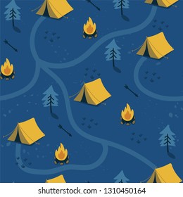 Vector seamless camping pattern