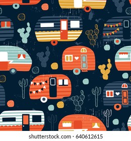 Vector seamless camping pattern