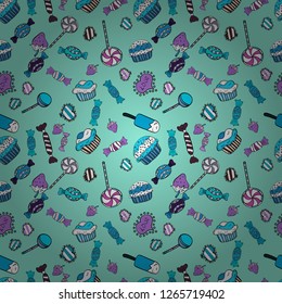Vector. Seamless candies. Vector of sweets and candies.