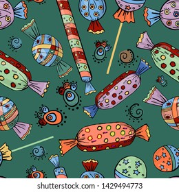 vector seamless candy texture on green background