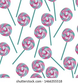 Vector seamless candy,lollipop pattern. Blue and pink sweets print