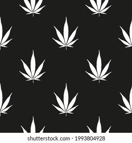 Vektorgrafik, nahtloser Cannabisdruck auf schwarzem Hintergrund, Druck auf Kleidung oder Druck