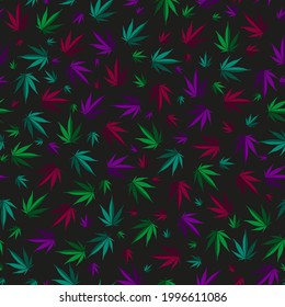vectorial, impresión sin fisuras de cannabis en fondo negro, impresión para ropa o impresión