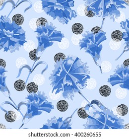 Vector Seamless Carnation Floral print Pattern. Flower drawing pattern with blue carnation on background hand-drawing dot. Background for your design projects.
