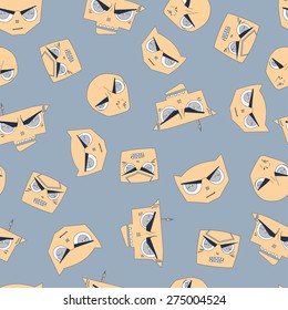 vector seamless cartoon angry geometric faces pattern