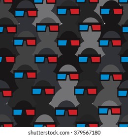 vector seamless cartoon crowd with 3d glasses