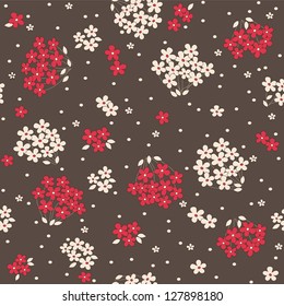 Vector seamless cartoon floral pattern on dark background
