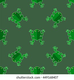 Vector Seamless Cartoon Frog Pattern. Animal Green Background