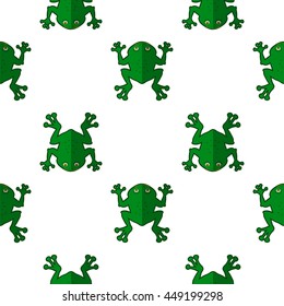 Vector Seamless Cartoon Frog Pattern. Animal Green Background