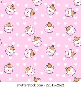 Vector seamless cartoon pattern with animals and heart on a pink background.