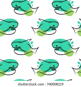 Vector seamless cartoon pattern. Colored shark pattern for paper, textile, handmade decoration, scrap-booking, polygraphy, t-shirt, cards.