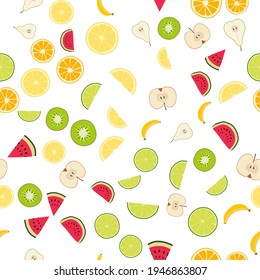 vector seamless cartoon pattern fruits on white background