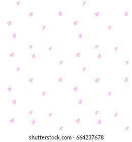 Vector seamless cartoon pattern with pink stars. Cute hand drawn pattern for paper, textile, handmade decoration, scrap-booking, polygraphy, t-shirt, cards.