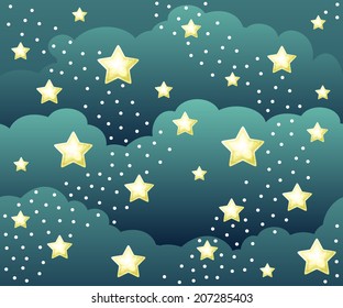 Vector seamless cartoon pattern with the starry sky