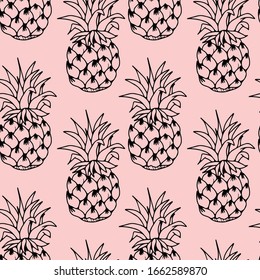 Vector seamless cartoon pattern.Pineapple. Delicate pink background for children