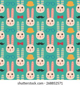 Vector Seamless Cartoon Rabbit Background Pattern