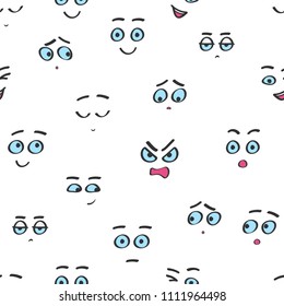 Vector seamless cartoon smiling faces pattern. Funny avatar emotions isolated.