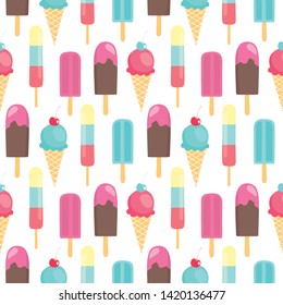 vector seamless cartoon summer pattern with ice cream