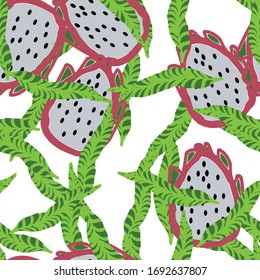 Vector Seamless Cartoon Wallpaper. Textile Doodles Artistic Background. Fun Header Repeat Scribble Ornament. Tropically Greenery Pattern. Vector Endless Rough.