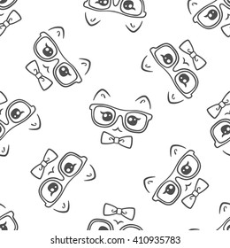 vector seamless cat face in glasses pattern