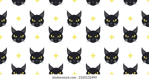 Vector seamless cat pattern with cats and stars.Print background for fabric, textile design, wrapping paper or wallpaper etc. Trendy modern design 