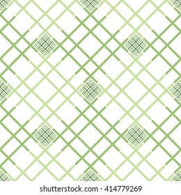 Vector Seamless Ceramic pattern. Squares pattern. Oriental Pattern. Ethnic pattern.  Zigzag background. Abstract green background. Geometric backdrop. Tiled pattern. Vector Regular texture.