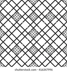 Vector Seamless Ceramic pattern. Squares pattern. Oriental Pattern. Ethnic pattern.  Zigzag background. Abstract Black and White background. Geometric backdrop. Tiled pattern. Vector Regular texture.