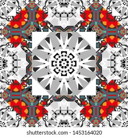 Vector seamless ceramic tile with colorful patchwork. Endless pattern can be used for ceramic tile, wallpaper, linoleum, textile. Vintage blue, gray and pink pattern in turkish style.
