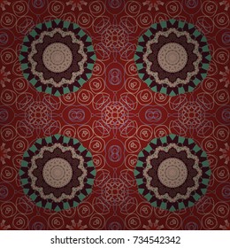 Vector seamless ceramic tile with colorful patchwork. Vintage brown, red and neutral pattern in turkish style. Endless pattern can be used for ceramic tile, wallpaper, linoleum, textile.