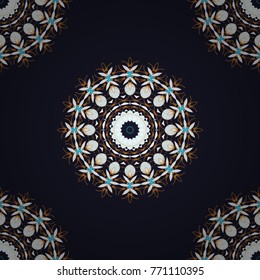 Vector seamless ceramic tile with colorful patchwork. Vintage black, white and gray pattern in turkish style. Endless pattern can be used for ceramic tile, wallpaper, linoleum, textile.