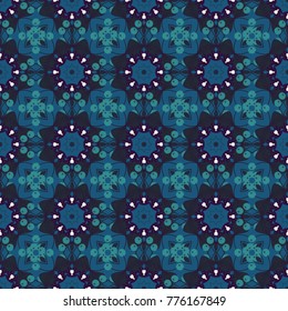 Vector seamless ceramic tile with colorful patchwork. Vintage green, blue and brown pattern in turkish style. Endless pattern can be used for ceramic tile, wallpaper, linoleum, textile.