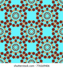 Vector seamless ceramic tile with colorful patchwork. Vintage red, orange and blue pattern in turkish style. Endless pattern can be used for ceramic tile, wallpaper, linoleum, textile.